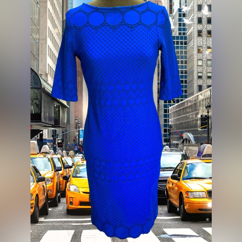 Julia Jordan Knee-Length Bodycon Cobalt Blue Scaloped Hem Dress Size 2